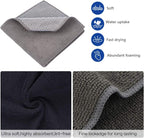 SINLAND Microfiber Dish Cloth for Washing Dishes Best Kitchen Washcloth Cleaning Cloths Poly Scour Side 12inchx12inch 5 Pack (Blue+White+Grey+Brown+Black)