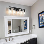 5-Light Black Bathroom Vanity Light, Modern Vanity Lighting Fixture for Bathroom, 31" Matte Light Fixture, Wall Sconces with Clear Glass Shade, Black Bathroom Wall Light Over Mirror