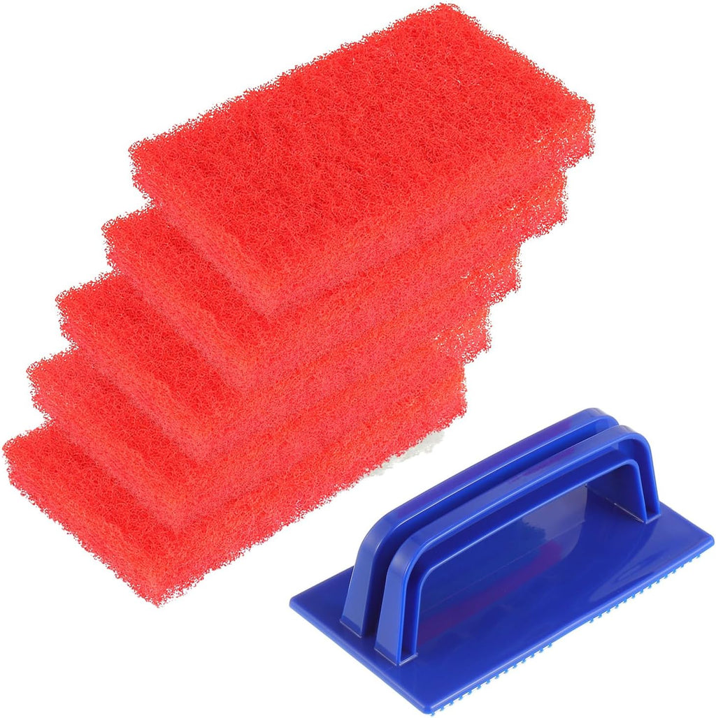5 Pack Electric Cleaning Brush Pad Kitchen Bathroom Household Cleaning Pad Swimming Pool Wall Cleaning Brush Heavy Duty Griddle Scrubber Scouring Pad and 1 Pack Handle kit(Red)