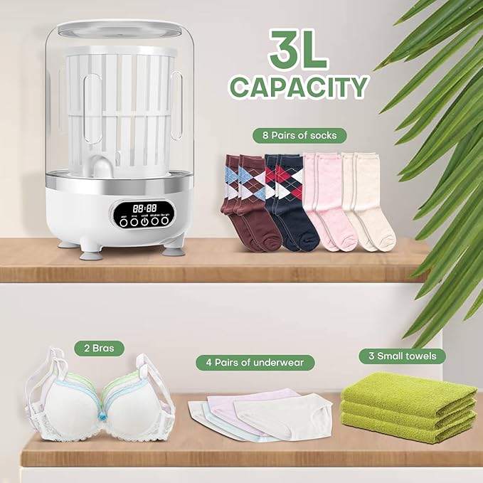 Roliwils Underwear Washing Machine | Automatic Mini Washing Machine, Portable spin dry | For underwear, socks, baby clothes | mini washing machine for travel, dorm, RV | Saves water and time