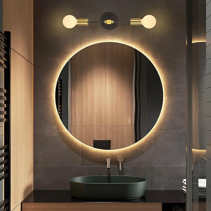 2 Lights Bathroom Wall Sconce Vanity Modern Industrial Wall Lamp Pole Wall Mount Lighting Fixture（Gold/Black Color）