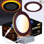 CycevSun 12 Pack Bronze Recessed Lighting 6 Inch with Night Light, Canless Ultra Thin Wafer Downlight Pot Outdoor Exterior Soffit, Dimmable & 5 CCT Selectable, 12W, ETL