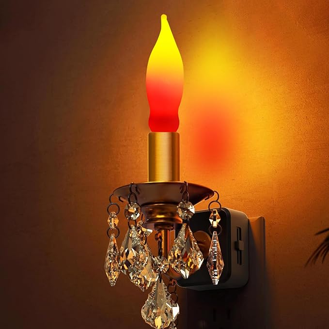 Halloween Flame Light Bulbs- 12 Pack Red Yellow Christmas Candle Light Bulb- E12 Candelabra Base Replacement Bulbs for String Lights Candle Lamp Nightlight Chandelier C7 Christmas Lights- 7 Watts