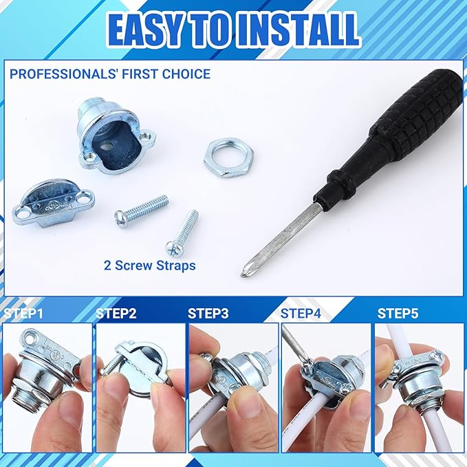 20 Pcs Nm Clamp Type Cable Connectors 1/4 Inch Metal Electrical Box Connectors Wire Clamps for Metallic Conduit Protect Cables Silver, Zinc Alloy