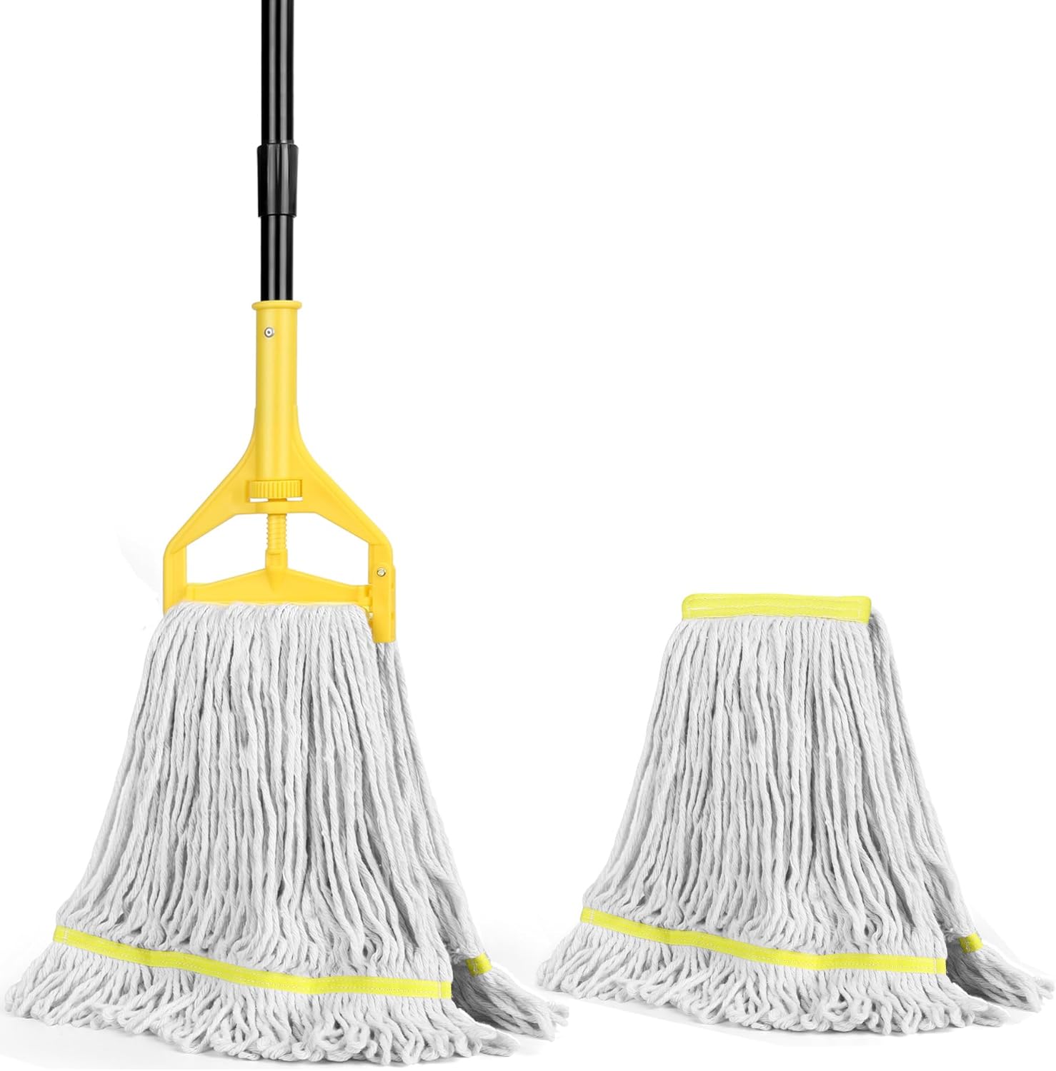 Beyoco Heavy Duty Commercial Industrial Cotton Mop with Long Handle,Looped-End String Wet Mops with Replacement Mop Head for Home,Garage,Office, Workshop, Warehouse Floor Cleaning