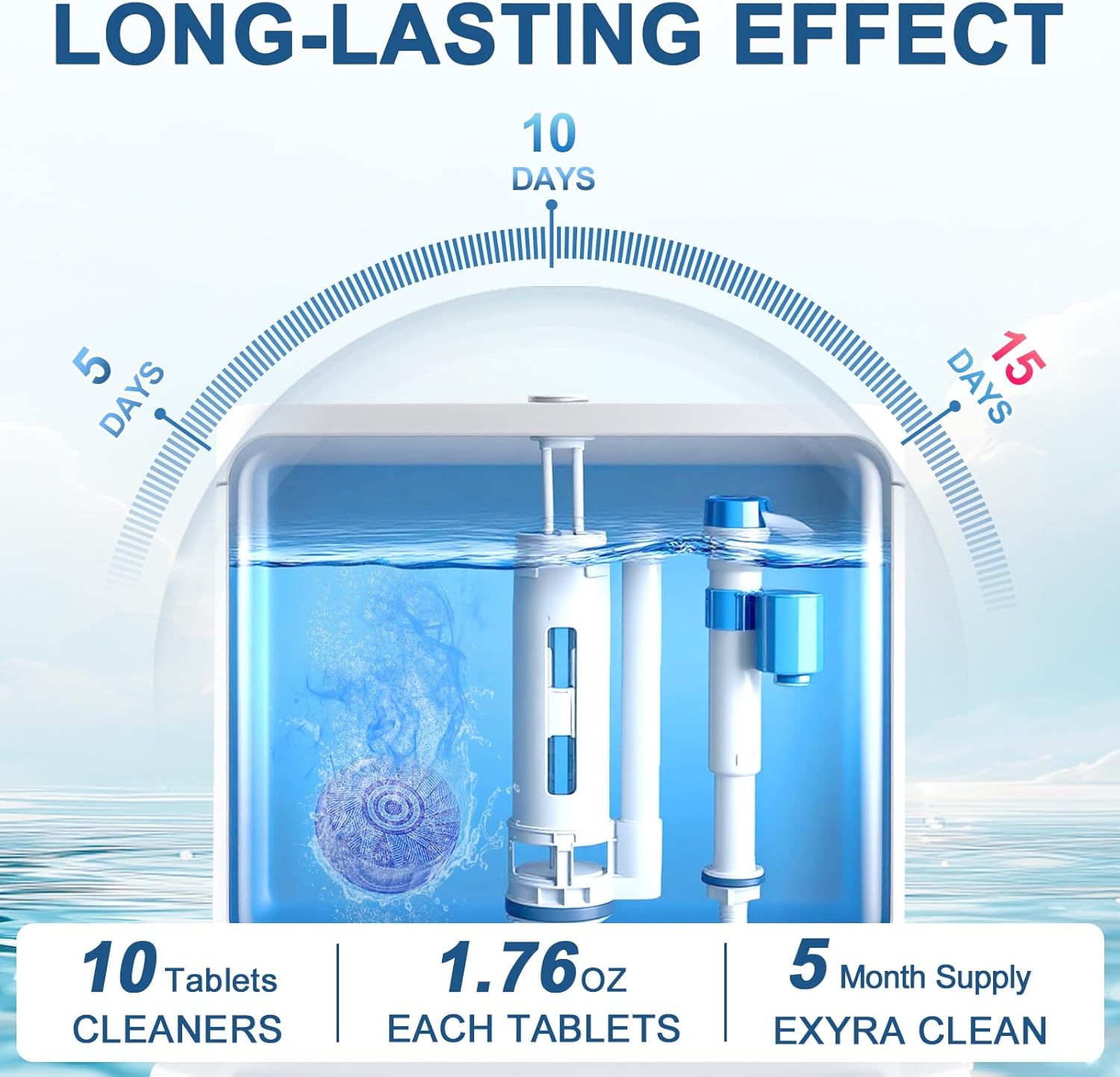 Toilet Bowl Cleaners, Automatic Toilet Bowl Cleaner Tablets Blue Gel Powerful Clean, Septic Safe Toilet Tank Cleaner, Bathroom Deodorizer & Prevent Stain, Fresh Scent-10 PACKS