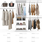 Armocity 96'' Closet System, 8FT Walk In Closet Organizer with 3 Shelving Towers, Heavy Duty Bedroom Wardrobe with 5 Shelves, Wall Mounted Clothes Rack (Can Be Cut To Fit), 96"L x 16"W x 75"H, White