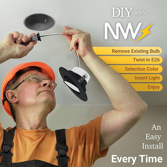 NUWATT 6 Inch Recessed Gimbal Downlight, Dimmable, 16.5 Watts, 1200 Lumens, 120V, 5CCT: 27K/30K/35K/40K/50K, CRI >90, ETL Listed, Black Finish