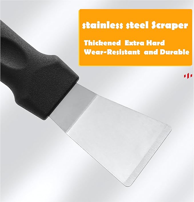 3Pcs (2 Heavy Duty Wide Using Stainless Steel Scraper and 3-in-1Kitchen Stove Cleaning Brush), Brass Brush,Wire Brush,Metal Brush,Nylon Brush, Rust Cleaner for Pot, Range Hood Grease Grime Cleaner