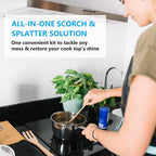 Cooktop and Stove Top Cleaner Kit, Glass Cooktop Cleaner Combo Kit with Razor, Scraper, Scrubbing Pad Removes Tough Stains, Stovetop Cleaner for Glass and Ceramic Surfaces,17OZ