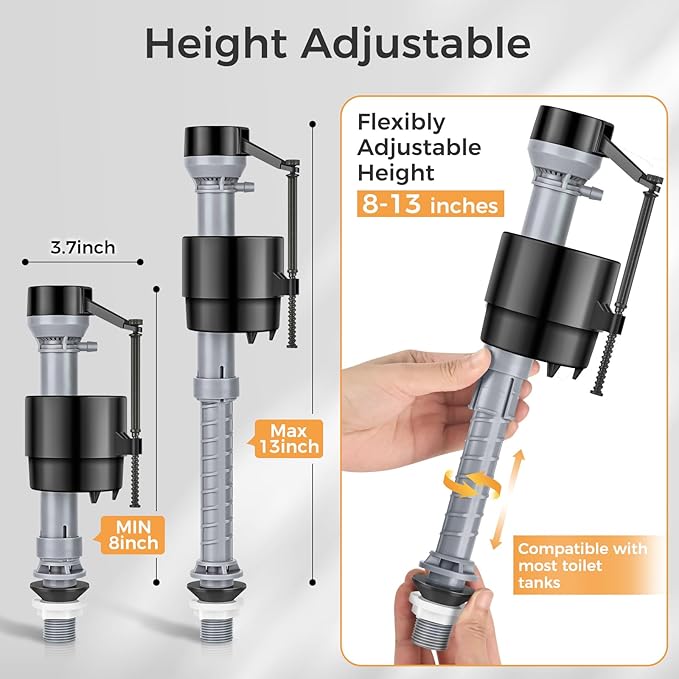 Universal Toilet Flusher Replacement Kit, Toilet Fill Valve Replacement Kit, Toilet Parts Inside Tank Kit, Adjustable, Quiet and Easy to Install (2-Pack)