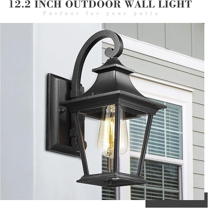Emliviar Outdoor Wall Lights 2 Pack - Exterior Porch Lights Wall Mount in Black Finish with Clear Glass, XE219B-2PK BK