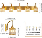 5-Light Crystal Vanity Light, Modern Gold Bathroom Wall Sconce with K9 Crystal Shades, 42.51" Long Over Mirror Lighting for Vanity, Makeup, Hallway, Elegant & Easy Installation