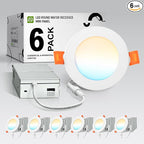 ASD 6 Pack LED Recessed Lighting 4 Inch 9W, 5 CCT 2700K-5000K CRI90+, IC Rated Ultra Thin Dimmable Ceiling Lights with J Box, Canless Wafer Downlight, Round Slim Panel Light, Energy Star ETL, White