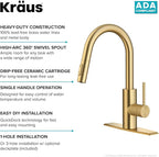 KRAUS Oletto Single Handle Pull Down Kitchen Faucet with QuickDock Top Mount Installation Assembly in Spot-Free Brushed Brass, KPF-2620BB