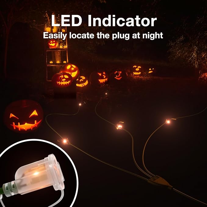 addlon 50FT Christmas Outdoor Extension Cord with Multiple Outlets, 1 to 3 Splitter with 6 Outlets, 16/3 SJTW Weatherproof Power Cable for for Outdoor Lights and Holiday Decorations, ETL Listed, Green