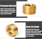 25 Pcs Brass Pipe Plug Fitting, 5 Sizes 1/8" 1/4" 3/8" 1/2" 3/4" NPT Male Internal Hex Thread Socket Pipe Plug Fitting Assortment Kit