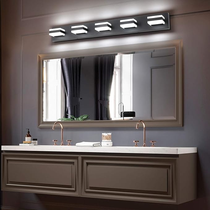 SOLFART Black 5 Light Bathroom Vanity Lights Over Mirror LED Modern Vanity Lights for Bathroom 5 Lights
