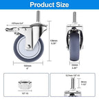 Stainless Steel Caster Wheels 4 inch, 1/2"-13x1-1/2 Threaded Stem Locking Casters Set of 4, Non-Marking Slient TPR Rubber Wheels for Furnitures,Restaurants,Labs,Hospital