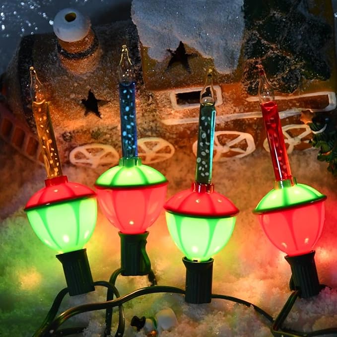 Christmas Bubble Replacement Bulbs, 4 Pack Vintage Multicolor Bubble Light Bulbs with Multicolor Liquid, Traditional Christmas Bubbles Light Bulbs for Christma Decorations, C7/E12 Base, 5 Watts
