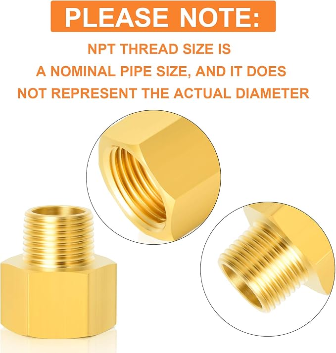 GASHER 10PCS Brass Reducer Pipe Fitting, Reducer Adapter Kit, 1/4 x 1/8, 3/8 x 1/8, 3/8 x 1/4, 1/2 x 1/4, 1/2 x 3/8