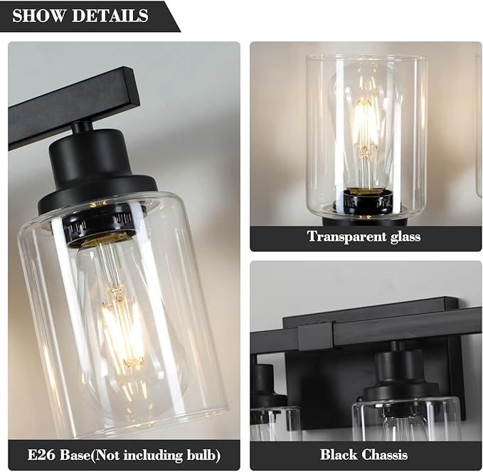 6-Light Black Vanity Lights 38'' Modern Bathroom Vanity Lighting Fixtures Above Mirror， Industrial Matte Bathroom Light Fixtures, Bath Wall Light Fixtures, Black Wall Sconces
