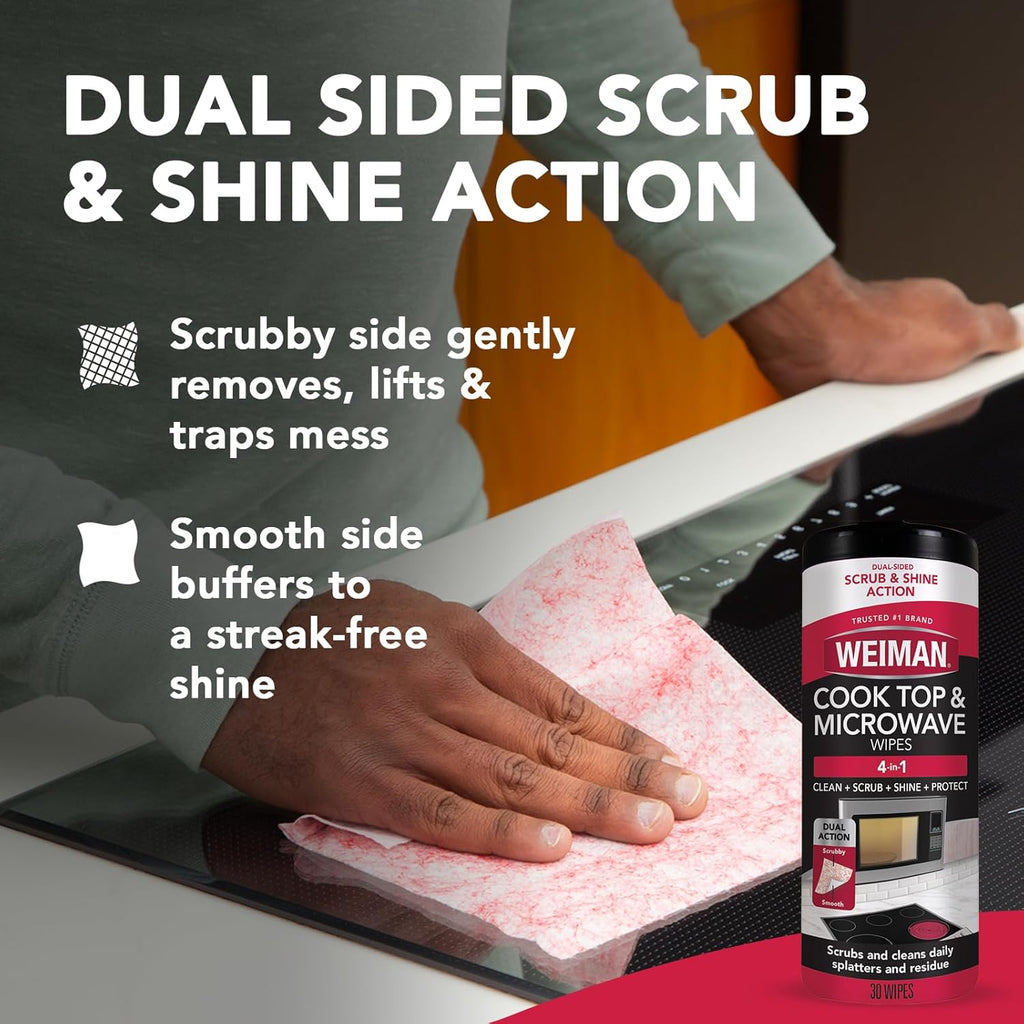 Weiman Glass Cooktop and Microwave Wipes - 2 Pack - Cleaner for Daily Use Professional Home Kitchen Cooktop Cleaner and Polish Use on Induction Ceramic Gas Portable Electric - 60 Wipes Total