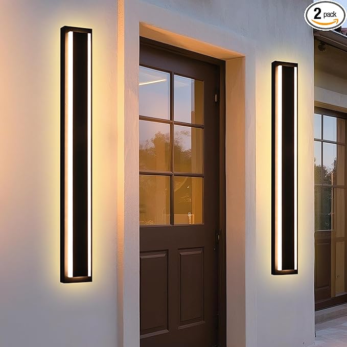 MELUCEE Modern 40" Linear Led Exterior Wall Light 30W 5 Color Dimmable Wall Sconces Set of 2, IP65 Waterproof Long Outdoor Garage Lights Black Patio Light Fixture Outside Lights for house, 3000K-6000K