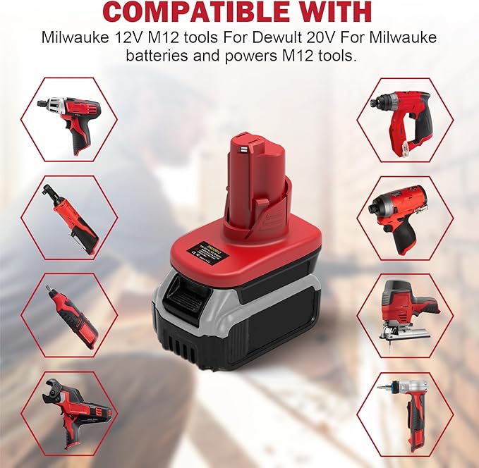 Battery Adapter for Milwaukee 12V M12, for DeWalt 20V & for Milwaukee M18 18V Lithium Battery Convert to for Milwaukee M12 12V Battery, for Milwaukee M12 12V Power Tool
