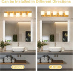 5 Light Modern Bathroom Light Fixtures Over Mirror, Brass Finish Vanity Lights for Bathroom Wall Sconces with Milky White Glass Shades, E26 Socket (Bulbs Not Included)