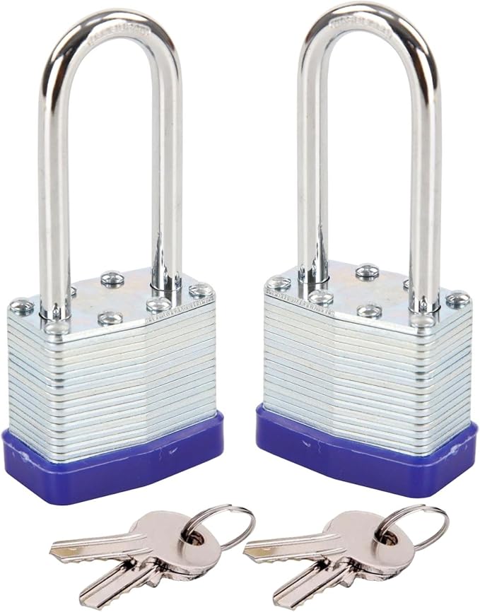 SEPOX® 2PCS Heavy Duty Padlock Keyed Alike, 40MM 1-9/16" Laminated Steel Lock Body, 2-3/8" Extra Long Shackle, Ideal for Gym Locker, Sheds, Gate, Warehouse, Tool Box, Hasp (4 Keys Same)