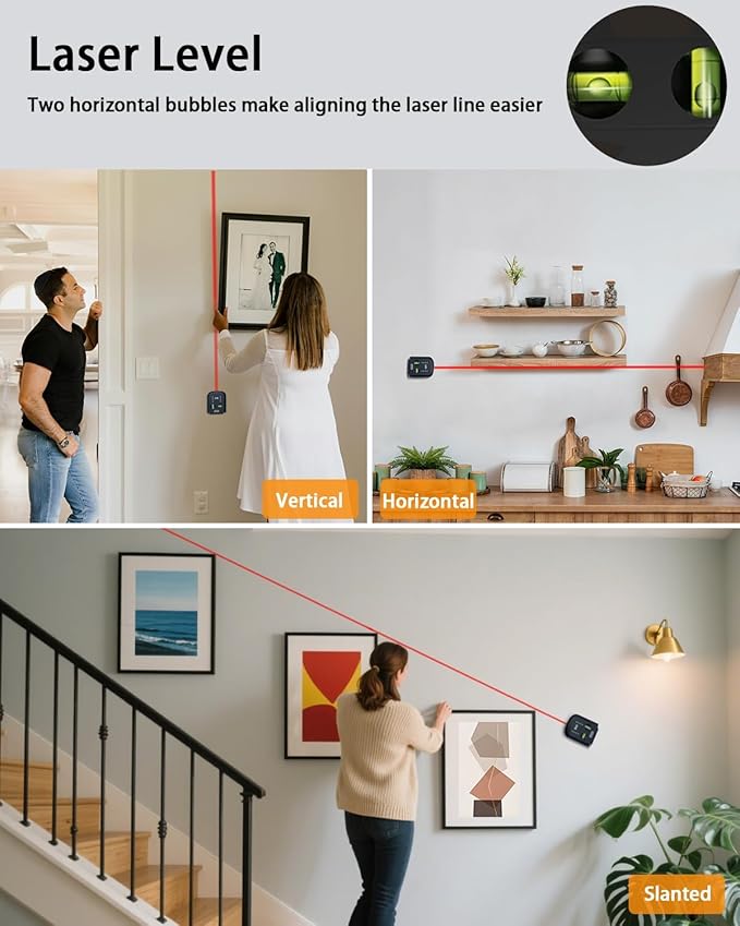 4-in-1 Laser Level Tool with Line Laser, Drill Dust Collector, Wall Bracket, Electronic Vacuum Suction Cup, 1800 mAh Battery, Leveler Tool Perfect for Picture Hanging, Painting, Home Renovations