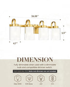 TENGXIN 4-Light Bathroom Vanity Light, Brushed Gold Vanity Light Over Mirror, Modern Wall Light Fixtures with Dual Glass Shade, Wall Lights for Mirror Bedroom Living Room E26 Base
