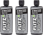 Flitz Multi Purpose Metal Polish Liquid - 3.4oz Bottle of USA-Made Tarnish Remover - For Aluminum, Chrome, Brass, Nickel, Silver - Non-Abrasive Metal Cleaner and Polish, Restorer (3 Pack)