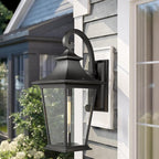 Emliviar Large Outdoor Wall Light, 25" Modern Front Porch Light for House, Clear Glass in Black Finish, XE220B BK