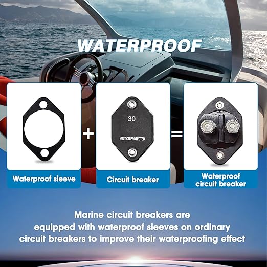 GLOSO Circuit Breaker Car Truck RV Automotive Marine Boat 51 Series T1 Auto Reset Mini Panel Mount #10-32 Threaded Stud w/Nylock 32Vdc (20A)