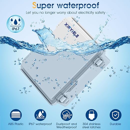 Waterproof Outdoor Project ABS Plastic Junction Box IP67 Weatherproof Dustproof Enclosure with Hinged Cover, Mounting Plate,Wall Brackets for Power Project (8.7"X6.7"X4.5")