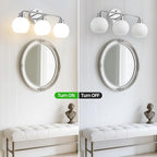 Chrome Vanity Light Bathroom Light Fixtures Over Mirror 3 Light Wall Sconces Lighting Silver Lights with Milk Globe Glass Shades Bath Wall Lamp for Mirror Kitchen Living Room Bedroom Hallway