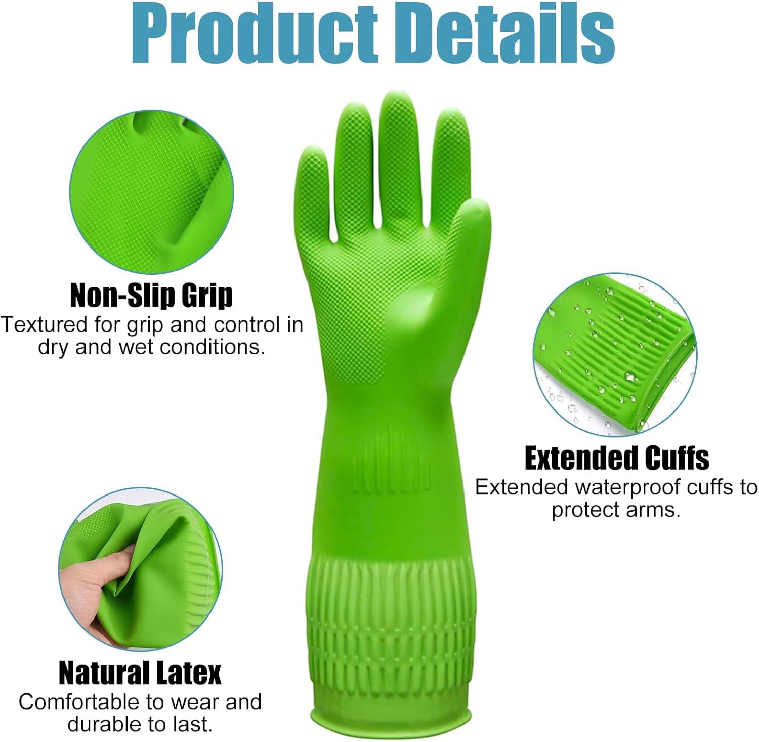 Rubber Dishwashing Gloves, 3 Pairs Reusable Gloves for Dishwashing, Non-Slip Kitchen Glove, Water Resistant Household Glove for Kitchen Bathroom (Medium, Green+Pink+Yellow)