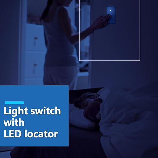 LIDER Minimalist Design Matte Finish Lighted Decorator Switch, Single Pole Frameless Paddle Light Switch with Locator Light, Grounding Screw, 15A 125V, UL Listed, LS15-1P-W, White