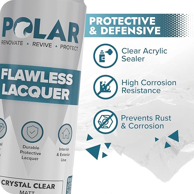 Polar Clear Matte Flawless Lacquer Spray - 4 x 13.5 Fl Oz - Clear Coat Spray Paint - Non-Yellowing & Scratch Resistant - Interior & Exterior Surfaces for Wood, Metal, Plastics, Glass & Ceramics