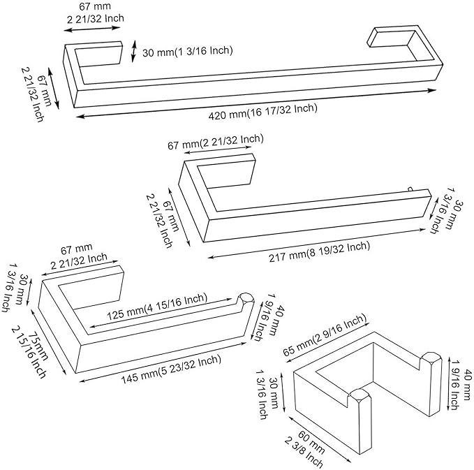 TNOMS 4 Pieces Bathroom Hardware Accessories Set Towel Bar Towel Holder Robe Hook Toilet Paper Holder Stainless Steel,Q8-P4BR
