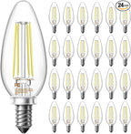 VOLIVO Dimmable E12 LED Candelabra Bulbs 60Watt Equivalent, 5000K Warm White, 500Lumens, 4.5W B11 Vintage Chandelier Light Bulbs, LED Filament Clear Glass Candle Lamp for Ceiling Fan Home, 24Pack