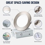 12 Pack Recessed Lighting 4 Inch with Junction Box, 5CCT 4 Inch Brushed Nickel LED Recessed Lights Dimmable 2700K-6000K, 9W 700lm Ultra Thin Recessed Lighting - ETL and Energy Star Certified