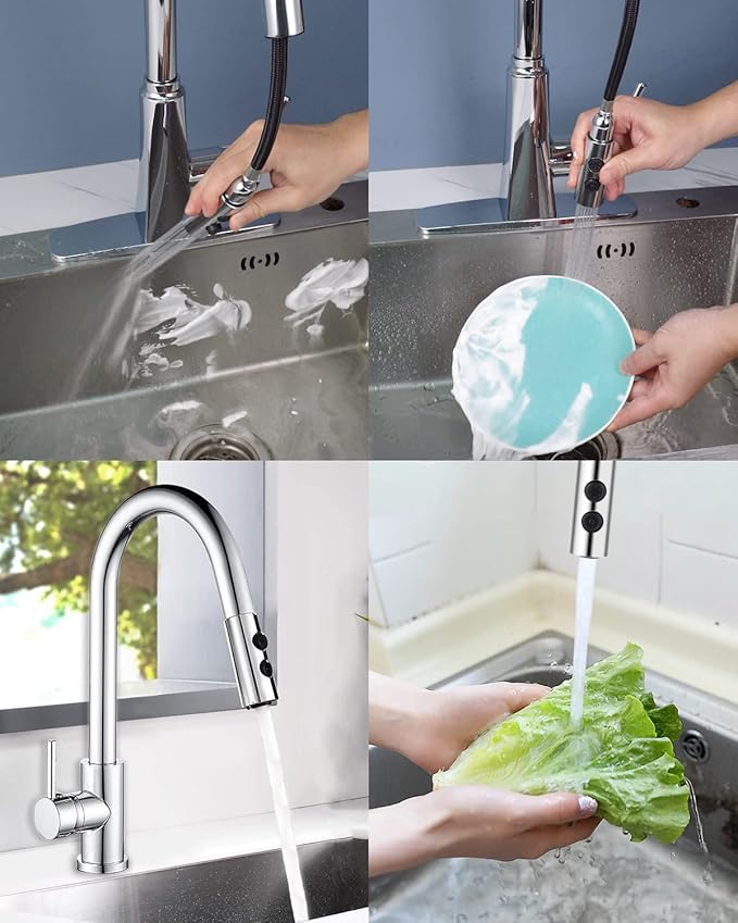 Hibbent Pull Out Sink Sprayer, 2 Function Kitchen Faucet Head, Bathroom Pull Down Spray Head with G1/2 or 13/16 Inch Male Connector, Chrome