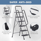 Nazhura Foldable 5 Step Stool Ladder,300 Lb Weight Limit Folding 5 Stepping Ladder for Kitchen, with Wide Anti-Slip Pedal, Sturdy Steel Ladder, Convenient Handrail, Lightweight (5 Step)