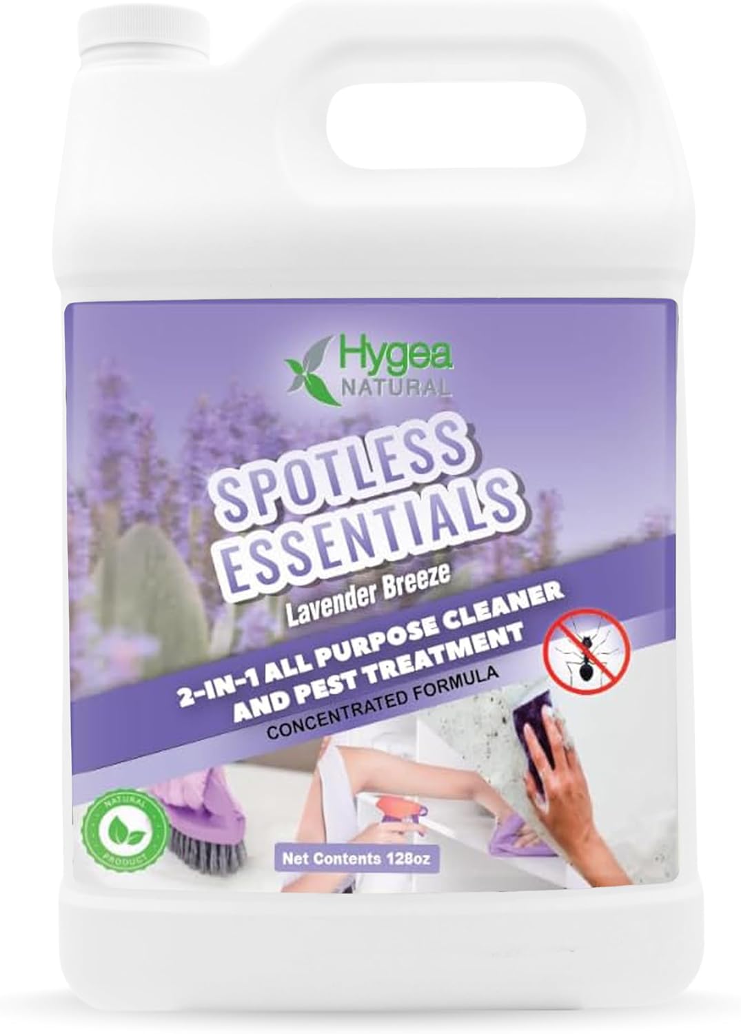 Hygea Natural Spotless Essentials - Concentrated Multi-Surface Cleaner for Home & Kitchen - Eliminates Dust Mites, Bed Bugs, Ants, Lice - Child & Pet Friendly - 128oz (Lavender Breeze Scent)