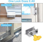 Window Locks, 6 Sets Window Locks Security with Key, Adjustable Aluminum Sliding Window Security Safety Locks Child Proof Security Lock Stoppers for Vertical & Horizontal Sliding Window