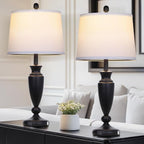 27'' Black Table Lamps Set of 2, 3 Way Touch Control Living Room Lamps with USB A+C Ports, Modern Bedside Lamps, Elegant Metal Nightstand Lamps for Bedroom Office End Table Decoration