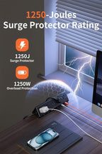 6.5 FT Desk Clamp Power Strip with 5 AC Outlets & 6 USB Ports PD 40W USB-C Fast Charging, 1250J Surge Protector, Fits 2.6 in top Edge Black